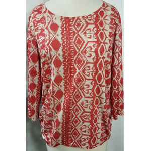 Chicos 2 Tunic Shirt Geometric Cotton Bohemian 3/4